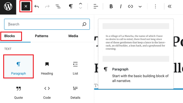 Add Text Block in Gutenberg Editor