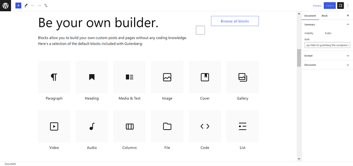 List of Gutenberg's Default Blocks