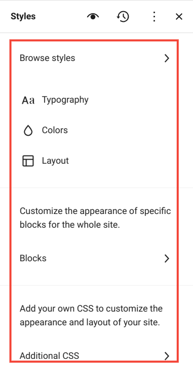 Categories in Global Styles