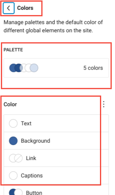 Colors in Global Styles