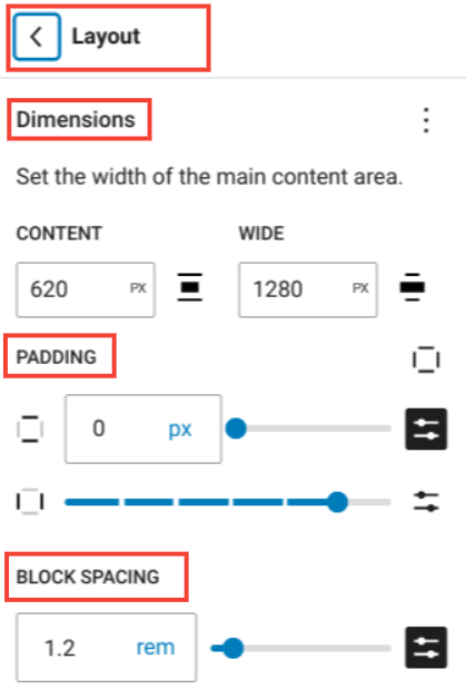 Layout in Global Styles