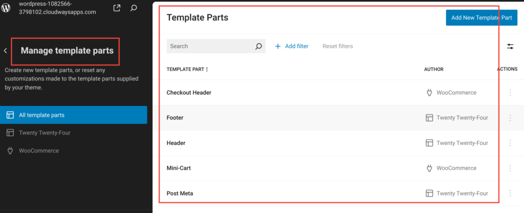 Template Parts in WordPress Full Site Editing