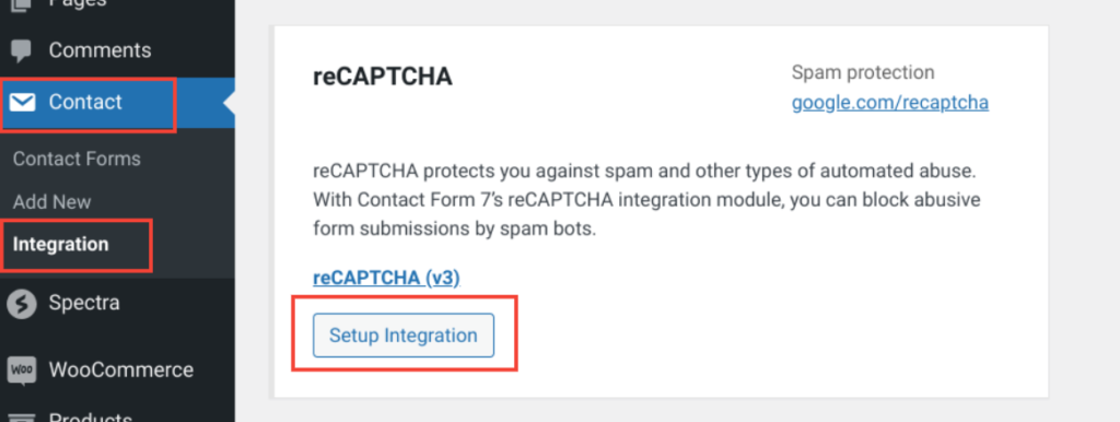 Set Up reCAPTCHA in Contact Form 7