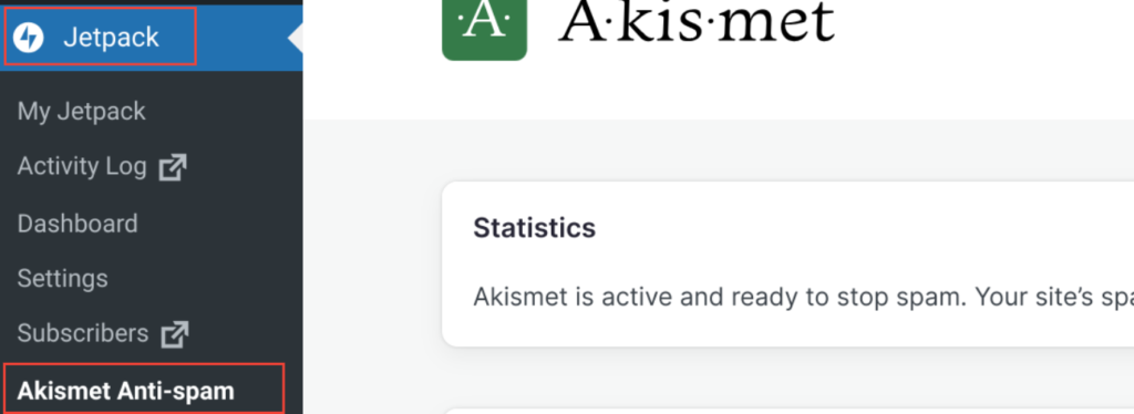 Access Akismet Anti-spam settings