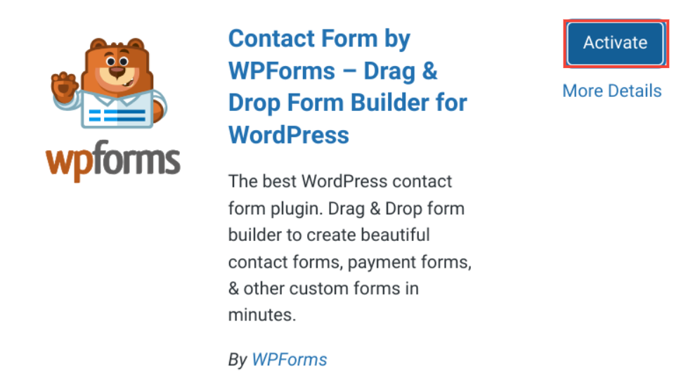 Activate WPForms plugin
