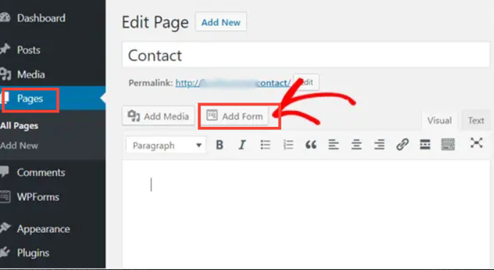 Add form in Classic Editor