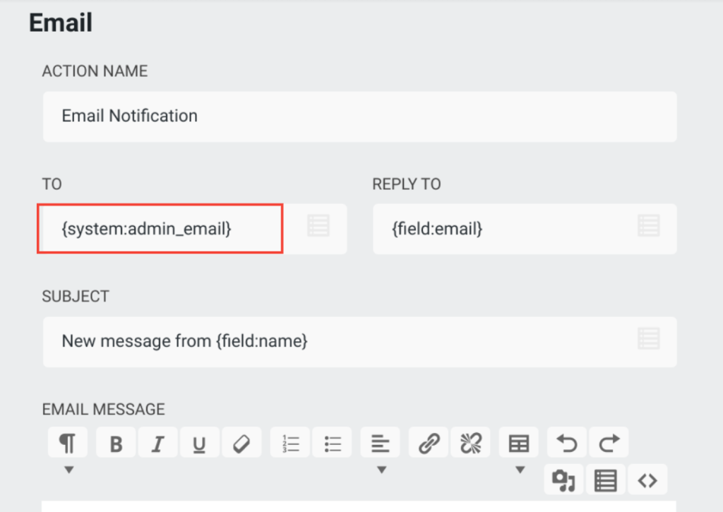 Admin email smart tag