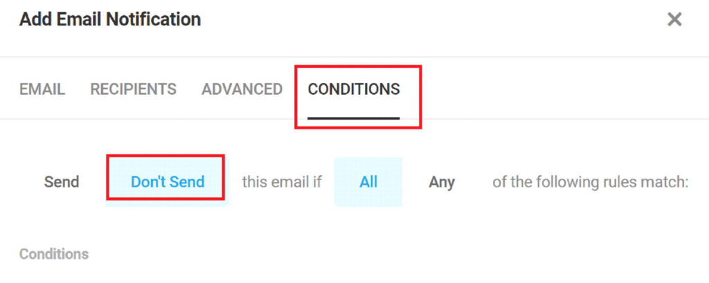 Conditions tab