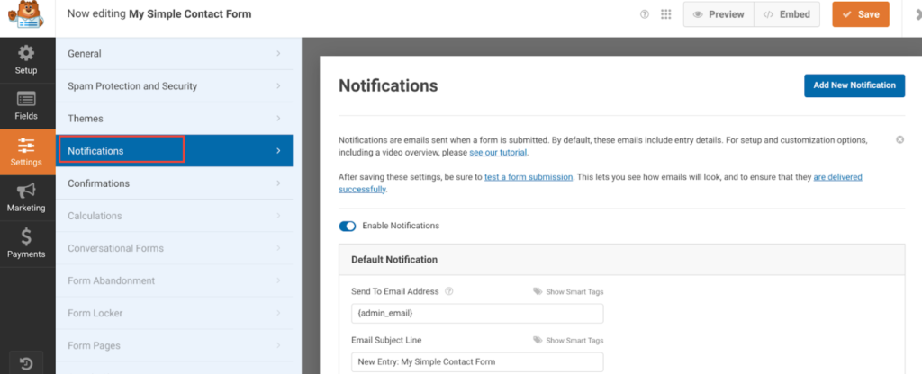 Configure contact form notifications