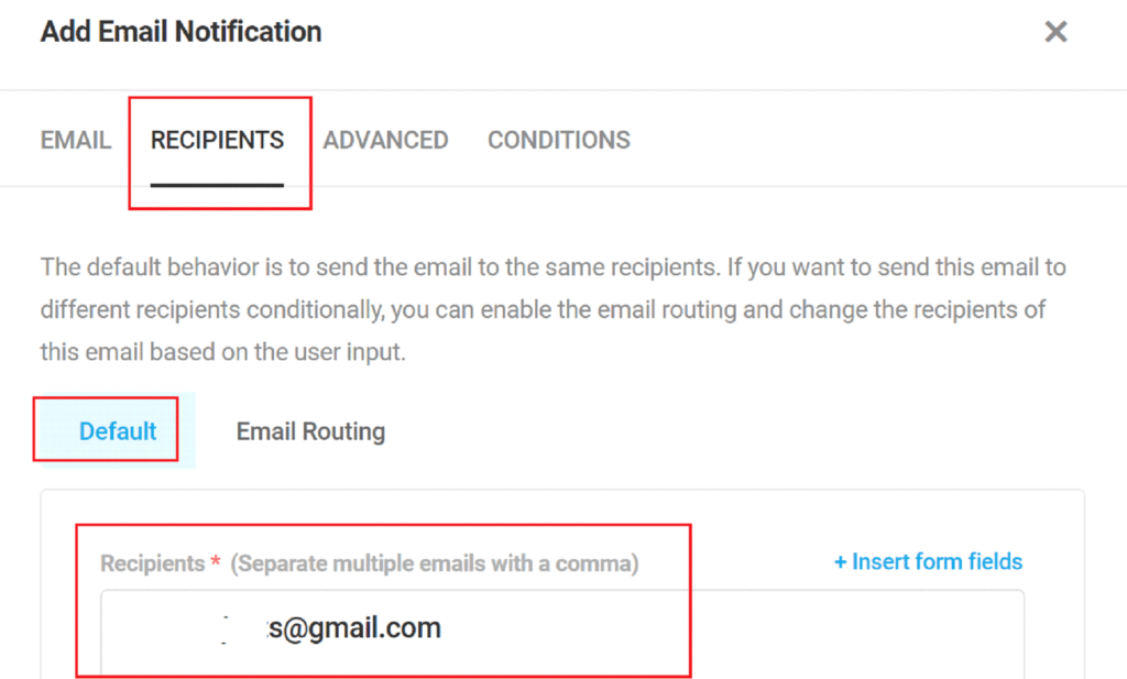 Recipient email addresses