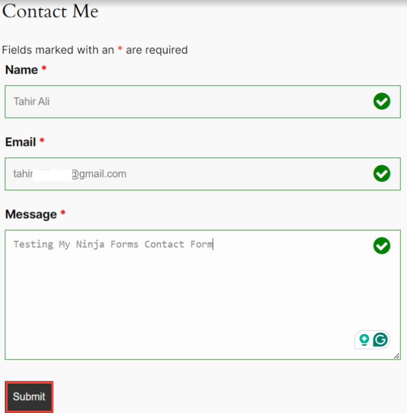 Test contact form entry