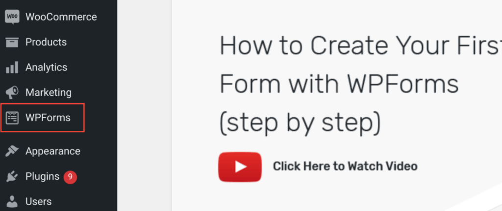 WPForms plugin in WordPress dashboard