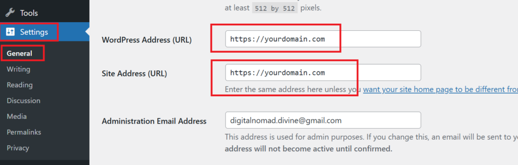 Verify and Update Your Website Address in WordPress