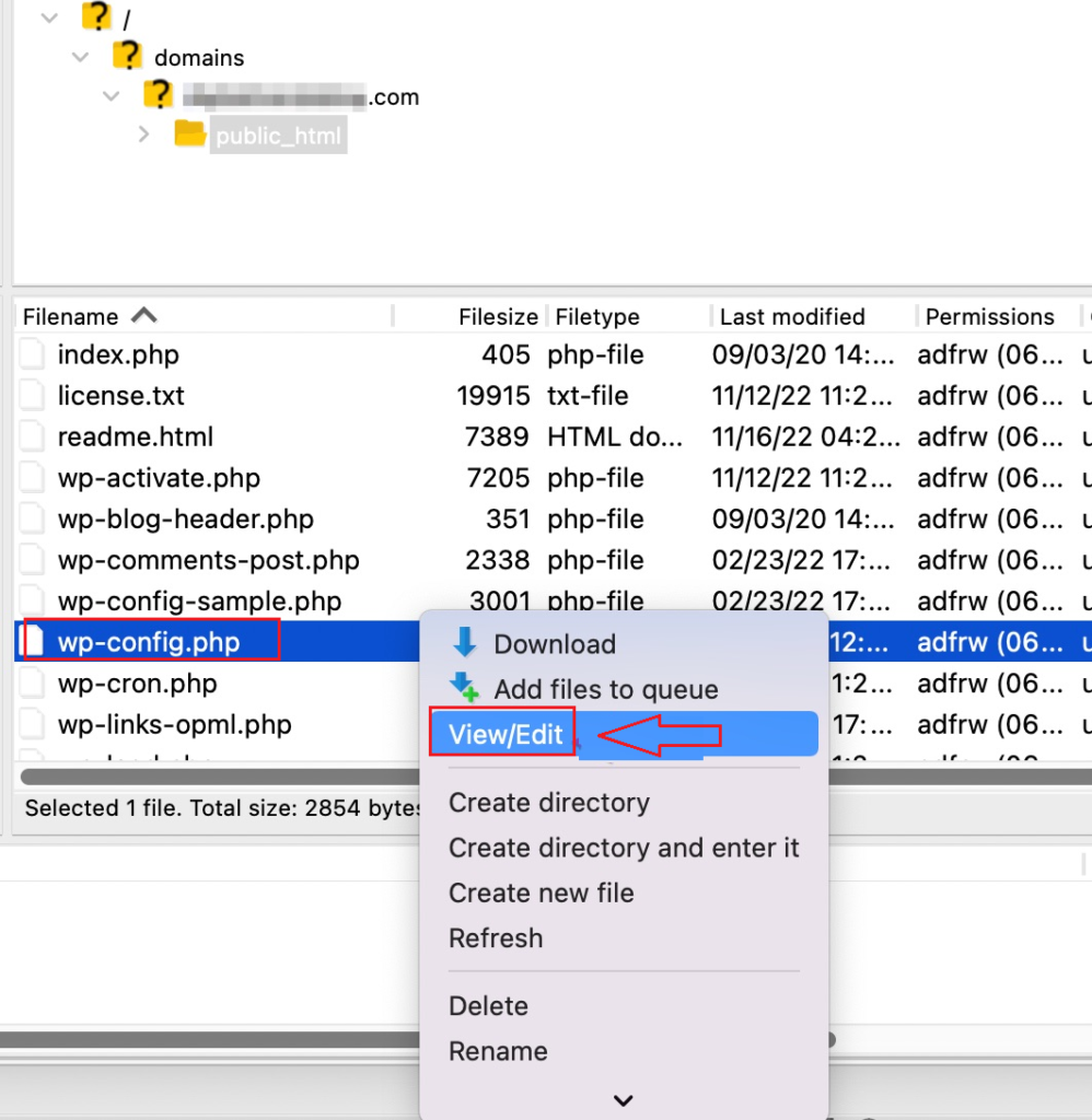 access the wp-config.php file