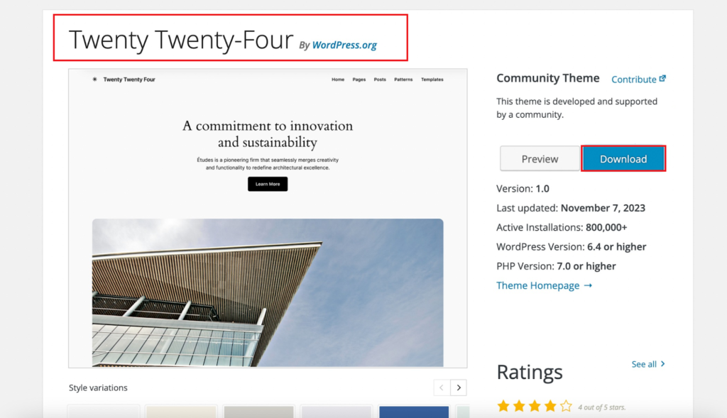 Download the Twenty Twenty-Four theme