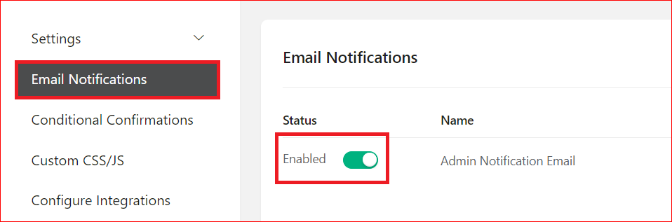 Email Notifications tab