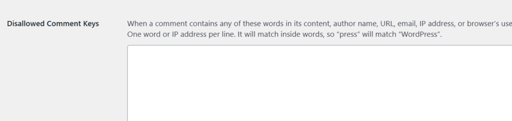 Enter IP addresses in the disallowed comment keys