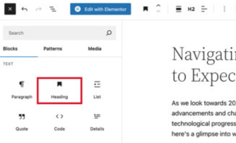 Heading Block in Gutenberg Editor