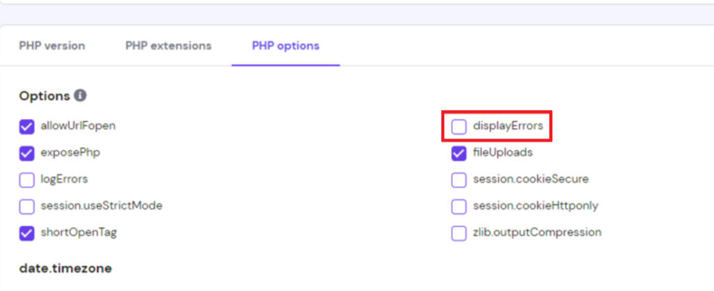 Disable PHP error reporting using the hosting control panel