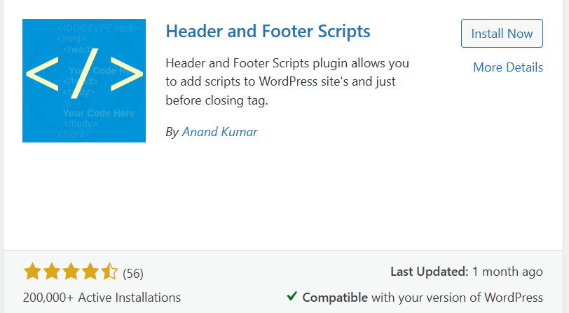 Header and Footer Scripts plugin